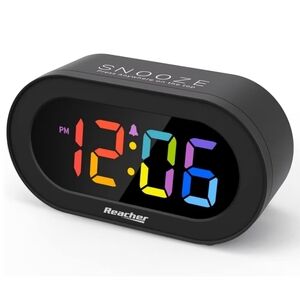 Reacher Black Digital Alarm Clock with Multicolor LED Display